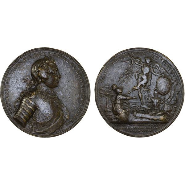 BRANDENBURG-PRUSSIA: Friedrich II, 1740-1786, AR medal (34.74g), 1757, F-VF