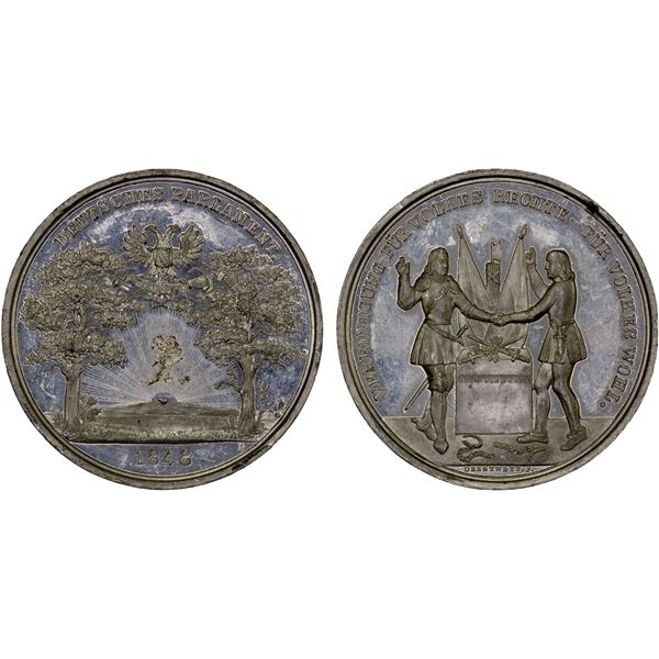 FRANKFURT AM MAIN: Free City, white medal medal (17.41g), 1848, Unc