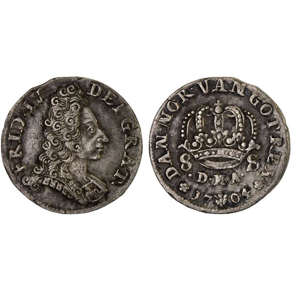 GLÜCKSTADT: Frederik IV, 1699-1730, AR 8 skilling, 1704, Choice VF