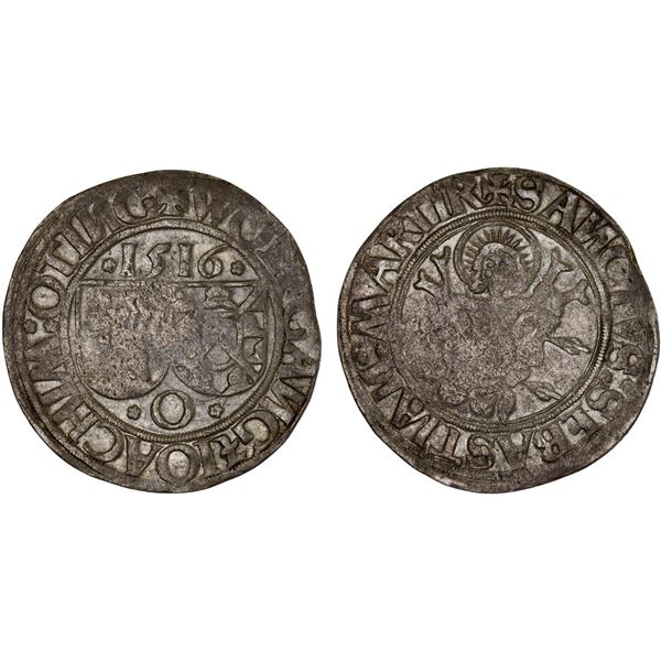ÖTTINGEN: Wolfgang I & Joachim, 1477-1520, AR batzen (2.15g), 1516, VF-XF