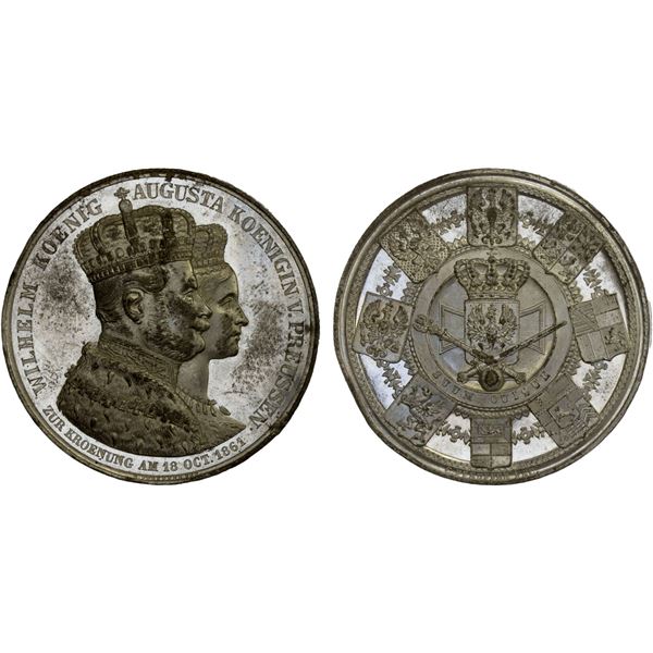 PRUSSIA: Wilhelm I, 1861-1888, white metal medal (23.25g), 1861, Unc