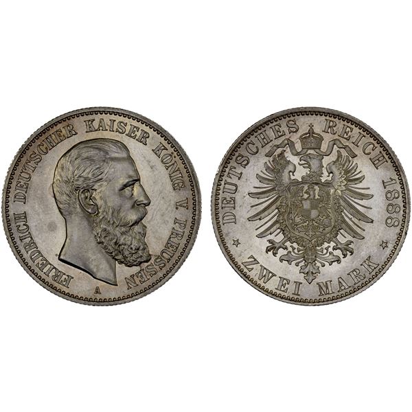 PRUSSIA: Friedrich III, 1888, AR 2 mark, 1888-A, Unc