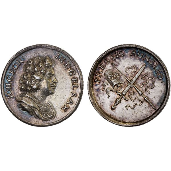 SAXONY: Johann Georg III, 1680-1691, AR medalet (2.57g), ND (1688), Choice XF