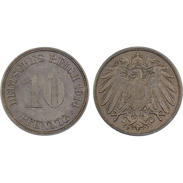 GERMANY: Kaiserreich, 10 pfennig, 1914-F, PCGS MS65
