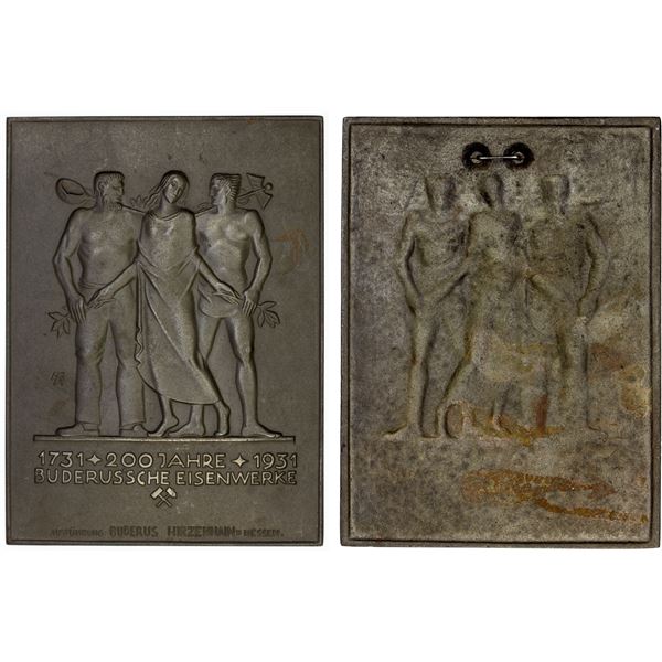 GERMANY: Weimar Republic, iron plaque (365.68g), 1931, AU