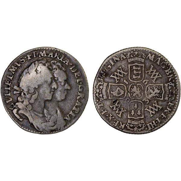 GREAT BRITAIN - ENGLAND: William III & Mary II, 1689-1694, AR 6 pence, 1693, Fine