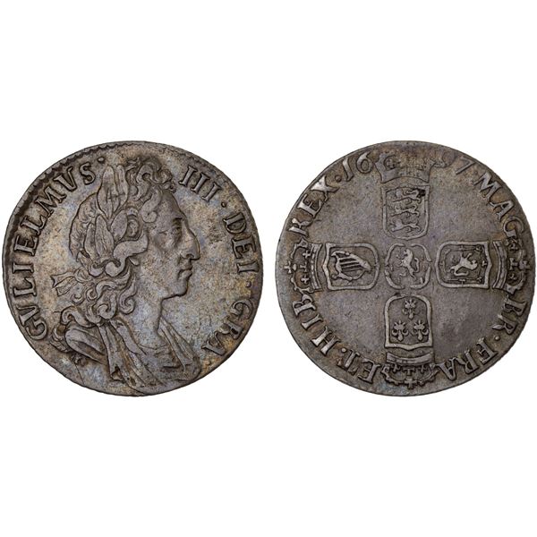 GREAT BRITAIN - ENGLAND: William III, 1694-1702, AR 6 pence, 1697, VF