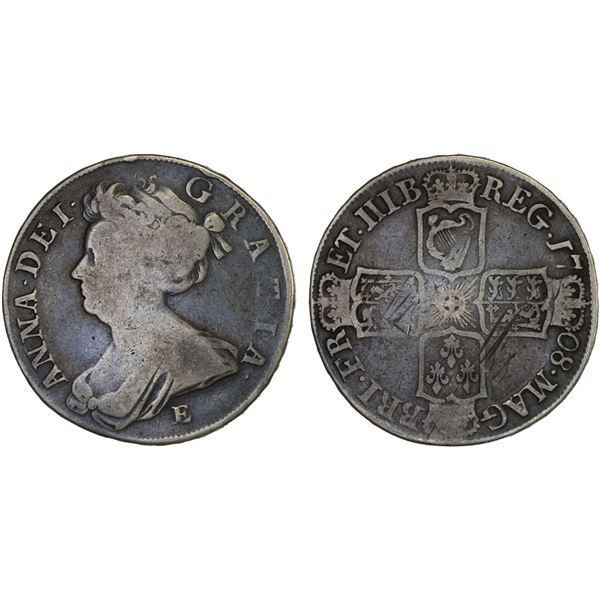 GREAT BRITAIN: Anne, 1702-1714, AR 1/2 crown, 1708-E, Fine