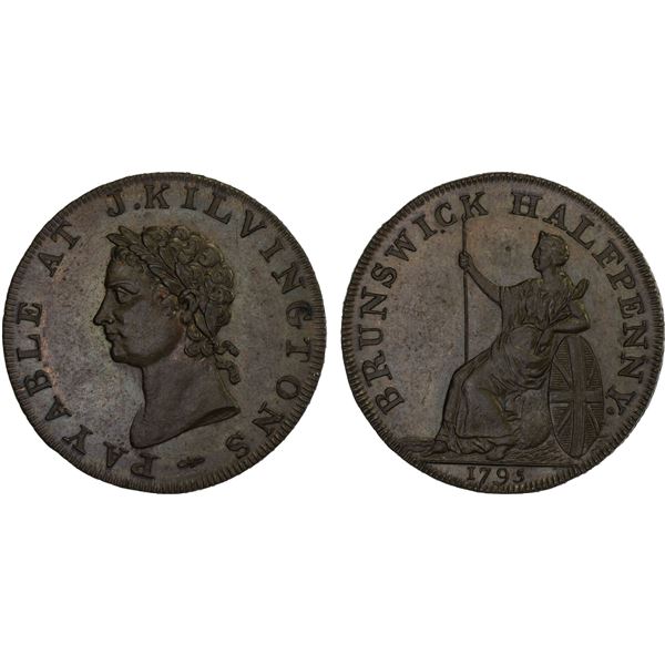 GREAT BRITAIN: AE halfpenny token (9.07g), 1795, Unc