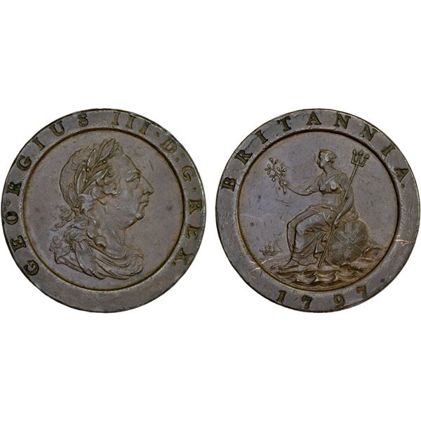 GREAT BRITAIN: George III, 1760-1820, AE twopence, 1797, VF-XF
