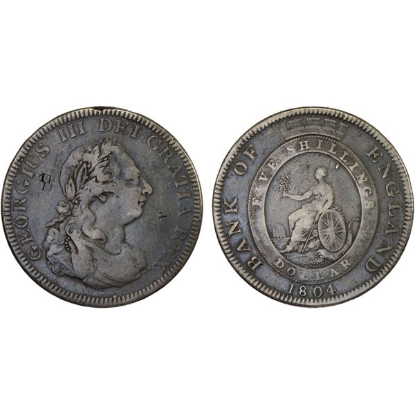GREAT BRITAIN: George III, 1760-1820, AR dollar, 1804, VG-F