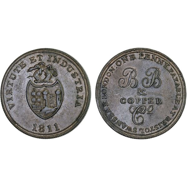 GREAT BRITAIN: AE penny token (19.09g), 1811, XF