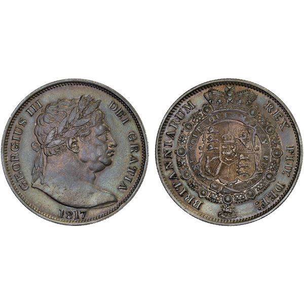 GREAT BRITAIN: George III, 1760-1820, AR halfcrown, 1817, XF