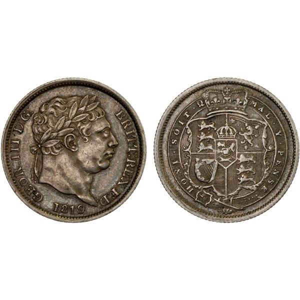 GREAT BRITAIN: George III, 1760-1820, AR shilling, 1819, VF-XF