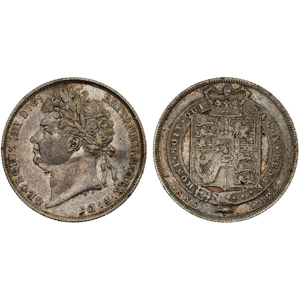 GREAT BRITAIN: George IV, 1820-1830, AR shilling, 1824, VF-XF