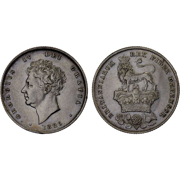 GREAT BRITAIN: George IV, 1820-1830, AR shilling, 1826, XF