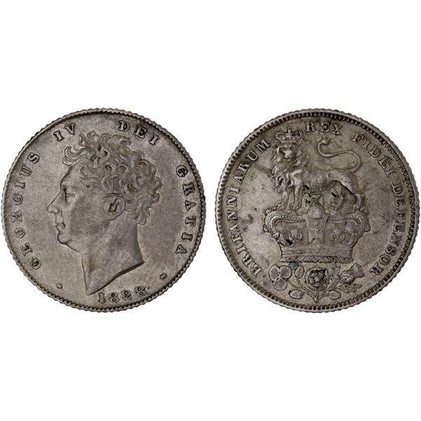GREAT BRITAIN: George IV, 1820-1830, AR 6 pence, 1828, XF