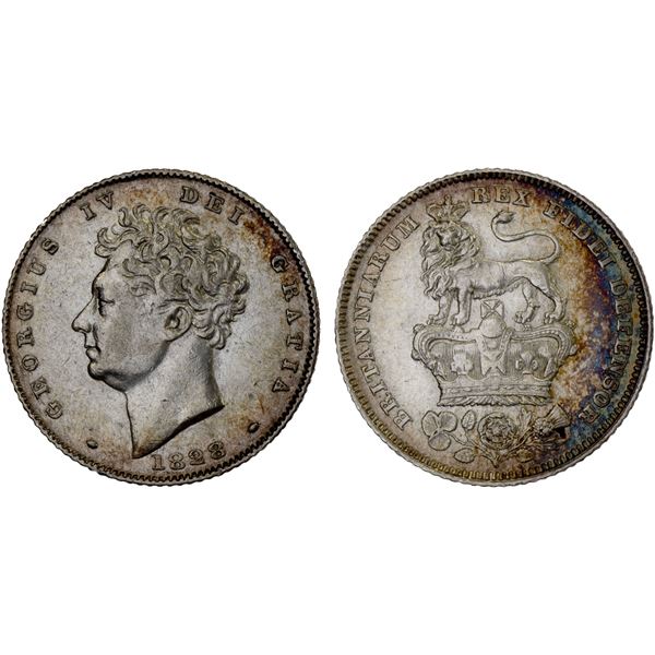GREAT BRITAIN: George IV, 1820-1830, AR sixpence, 1828, VF-XF