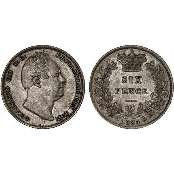 GREAT BRITAIN: William IV, 1830-1837, AR 6 pence, 1834, XF-AU