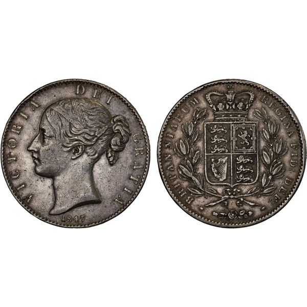 GREAT BRITAIN: Victoria, 1837-1901, AR crown, 1847, Choice VF