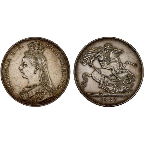 GREAT BRITAIN: Victoria, 1837-1901, AR crown, 1887, XF-AU