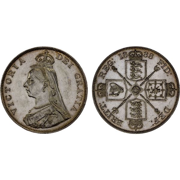 GREAT BRITAIN: Victoria, 1837-1901, AR double florin, 1888, XF