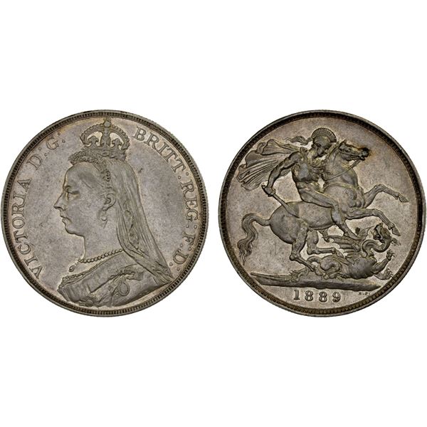 GREAT BRITAIN: Victoria, 1837-1901, AR crown, 1889, XF