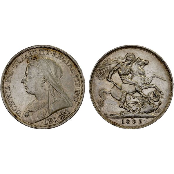 GREAT BRITAIN: Victoria, 1837-1901, AR crown, 1893, XF