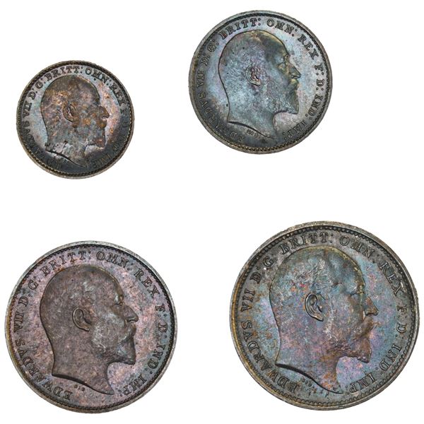 GREAT BRITAIN: Edward VII, 1901-1910, AR maundy set, 1905, Choice UNC