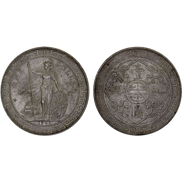GREAT BRITAIN: AR trade dollar, 1901-B, XF-AU
