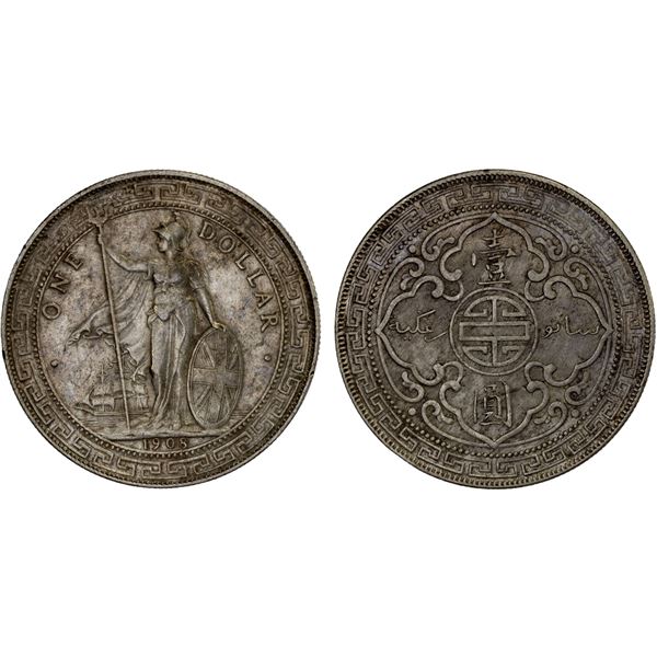 GREAT BRITAIN: AR trade dollar, 1908-B, XF