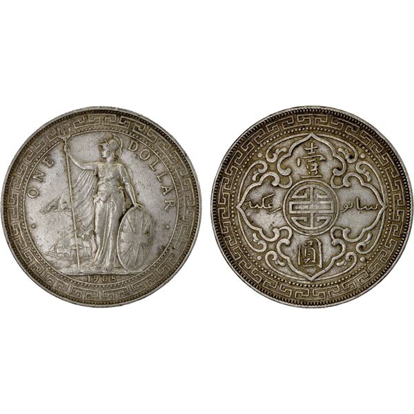 GREAT BRITAIN: AR trade dollar, 1908-B, XF