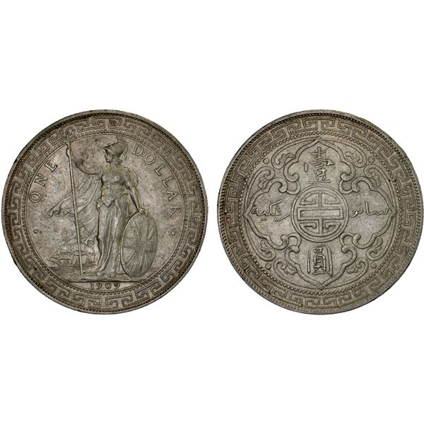 GREAT BRITAIN: AR trade dollar, 1909-B, XF