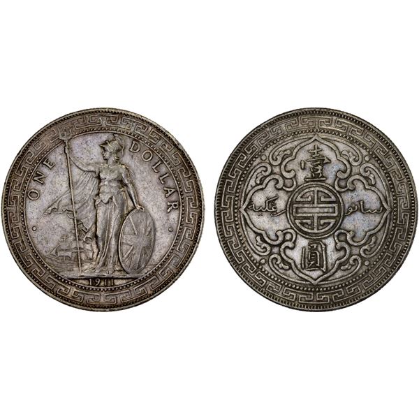 GREAT BRITAIN: AR trade dollar, 1911-B, AU