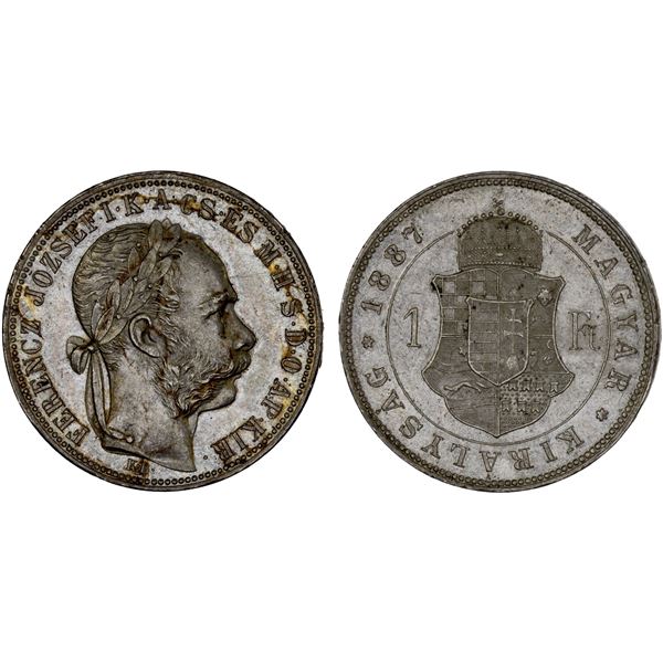 HUNGARY: Franz Joseph I, 1848-1916, AR forint, Kremnitz, 1887, AU