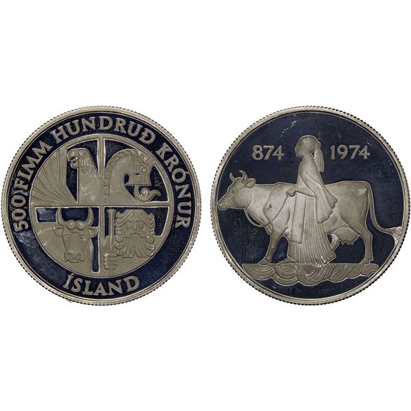 ICELAND: Republic, AR 500 krónur, 1974, Proof