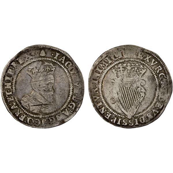 IRELAND: James I, 1603-1625, AR shilling (4.17g), ND (1603-04), VG-F