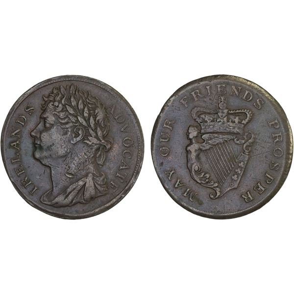 IRELAND: George IV, 1820-1830, AE penny token (17.71g), ND (ca. early 1820's), F-VF
