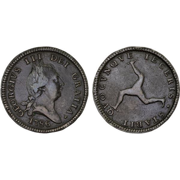 ISLE OF MAN: George III, 1760-1820, AE penny, 1786, Fine