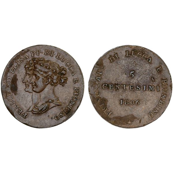 ITALY: LUCCA: Principality, AE 5 centesimi, 1806, XF