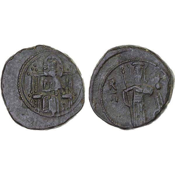 ITALY: SICILY: Roger II, as count, 1105-1130, AE follaro (5.59g), Messina, ca. 1127-30, Choice VF