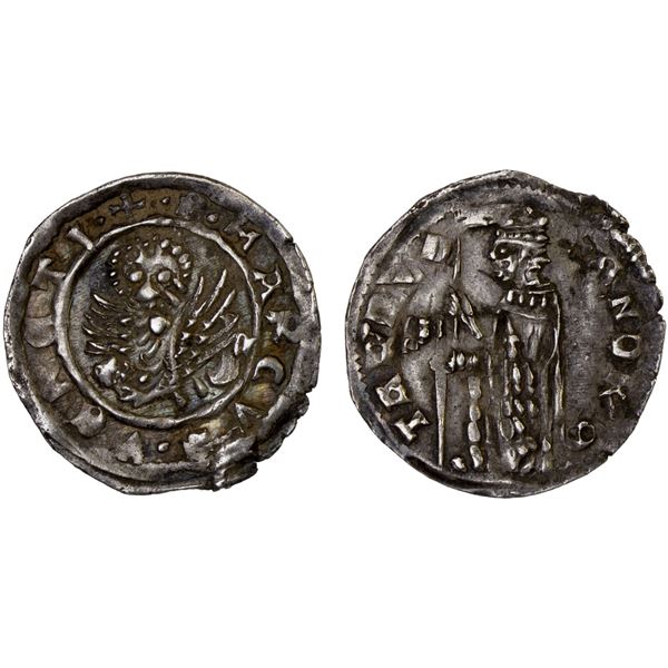 ITALY: VENICE: Andrea Contarini, 1367-1382, AR soldino (0.5g), XF