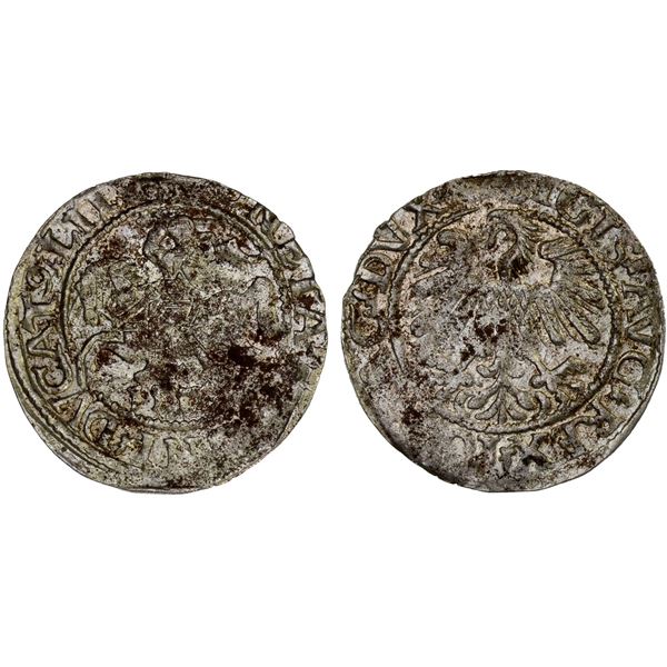 LITHUANIA: Zygmunt II August, 1545-1572, AR 1/2 grosz, Vilnius, 1559, AU