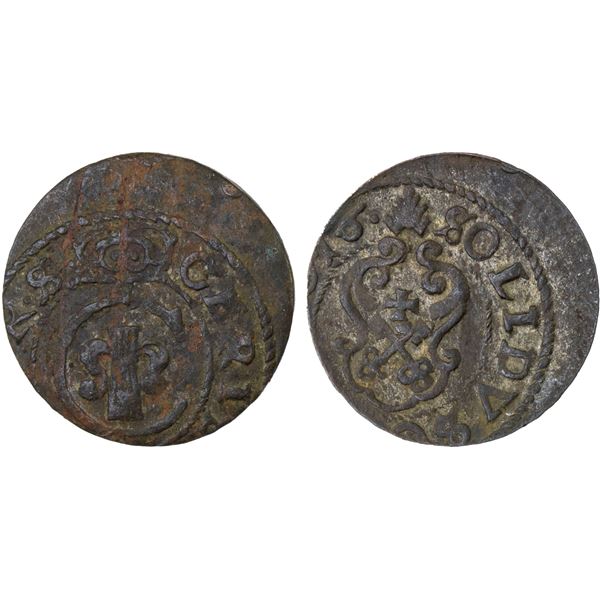 LIVONIA (SWEDISH): Christina, 1632-1654, BI solidus (0.51g), Riga, [161]16, AU