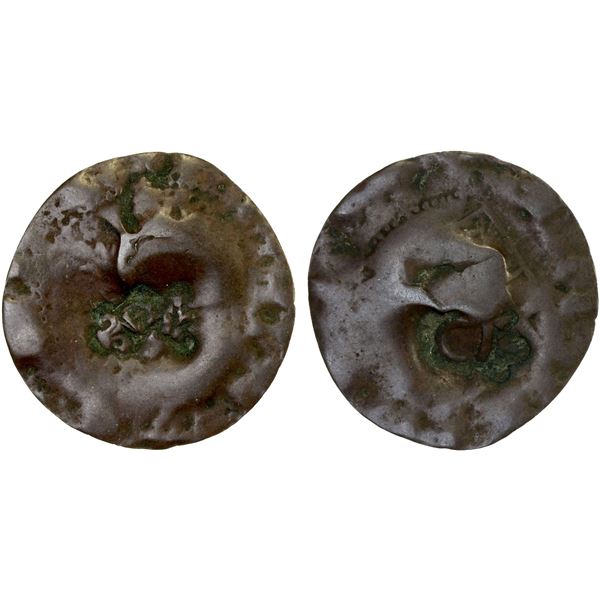 SOVEREIGN MILITARY ORDER OF MALTA: AE 2 tari (1.63g), ND (17th century), VF on Poor host