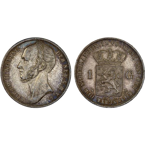 NETHERLANDS: Willem II, 1840-1849, AR gulden, 1846, XF-AU