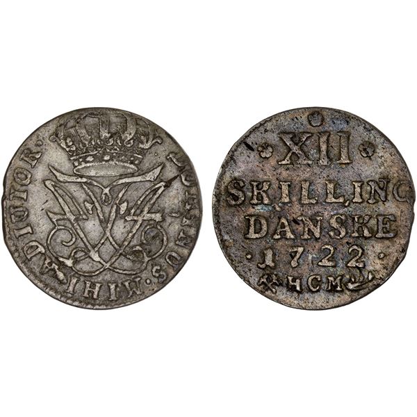 NORWAY: Frederik IV, 1699-1730, AR 12 skilling, 1722, VF-XF