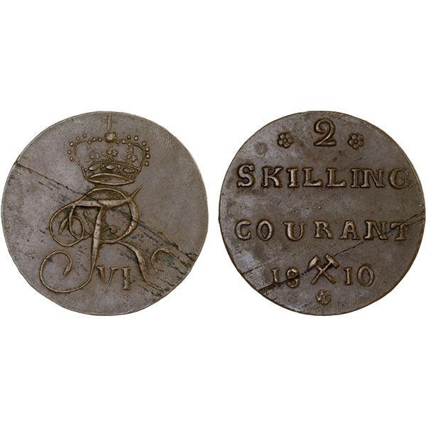 NORWAY: Frederik VI, 1808-1839, AE 2 skilling, 1810, XF