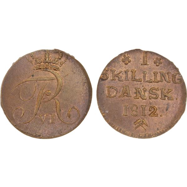 NORWAY: Frederik VI, 1808-1839, AE skilling, 1812, NGC MS65 RB