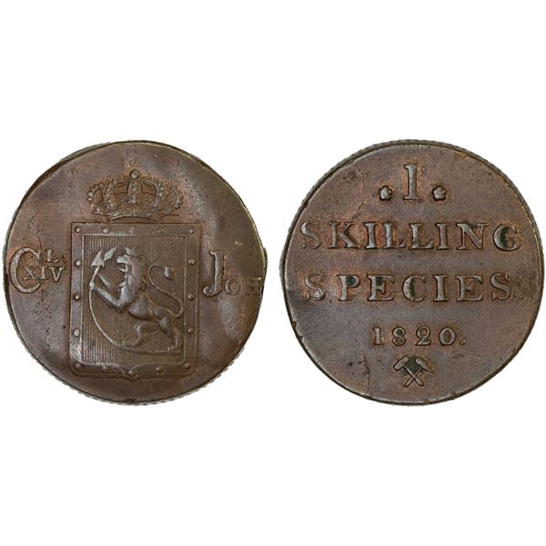 NORWAY: Carl XIV Johan, 1818-1844, AE skilling, 1820, XF